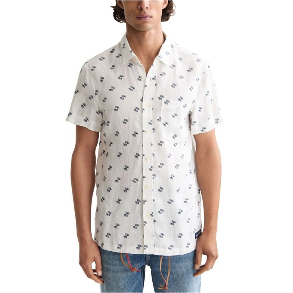 Scotch & Soda Mens Printed, Linen Button Up Shirt, NWT
